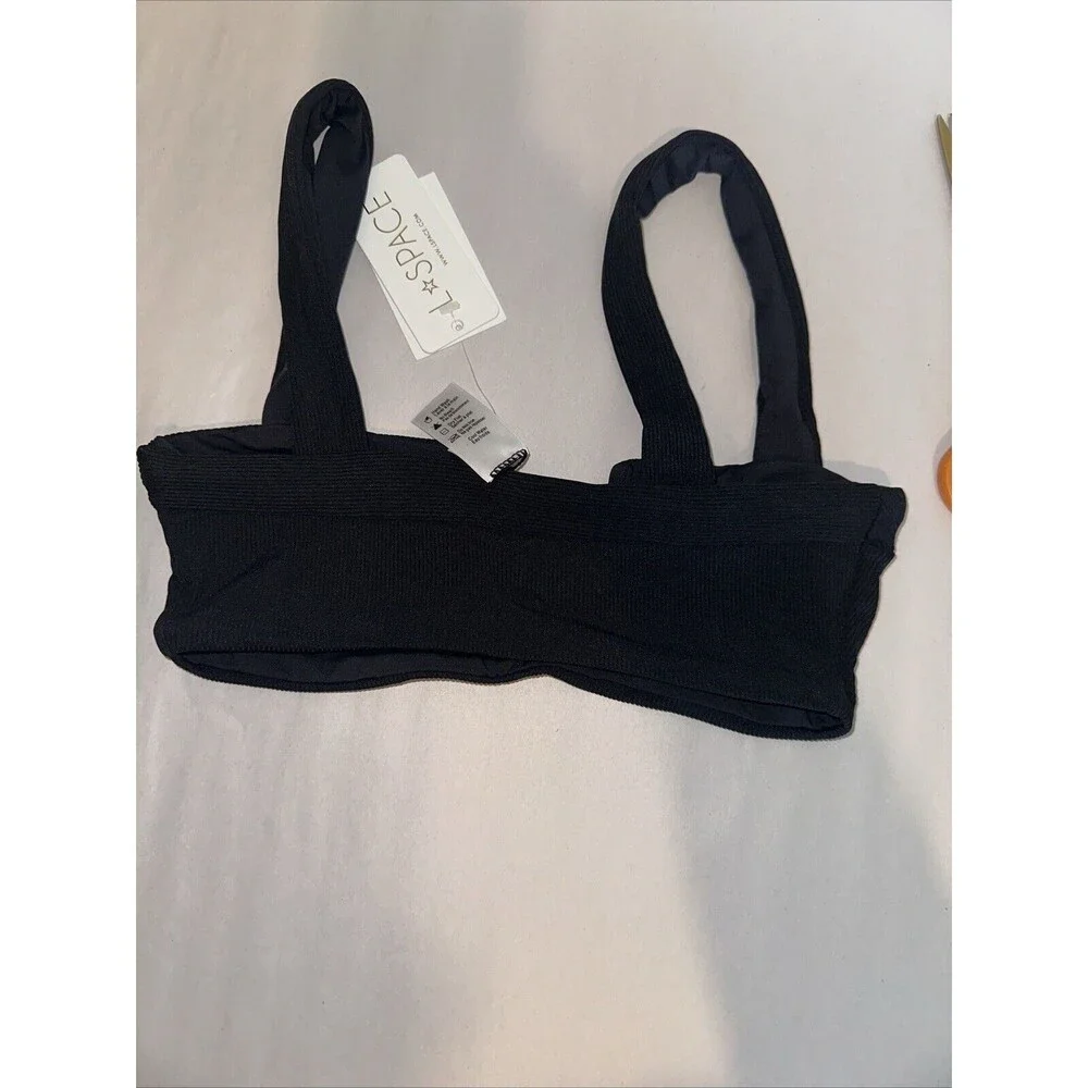 L SPACE Women's Black Lee Lee Ribbed Bikini Top Size XS
